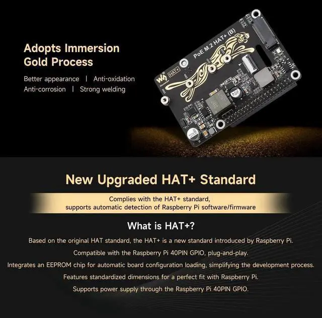 Alt view image 4 of 6 - PCIe to M.2 Adapter with PoE Function HAT+ (B), Compatible with Raspberry Pi 5, Supports POE NVMe Drive Protocol 2230/2242 / 2260/2280 M.2 Solid State Drive, High-Speed Reading/Writing