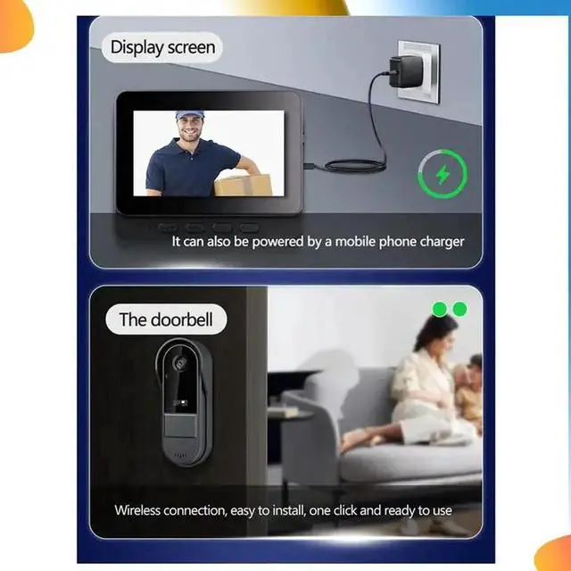 Alt view image 4 of 4 - Aomoproing Wireless Waterproof Visual Doorbell IR Night Vision Door Bell HD 4.3Inch IPS Screen Video Home Door Bell Camera