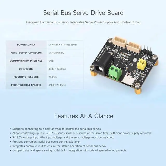 Alt view image 4 of 7 - Serial Bus Servo Driver Board, Integrates Servo Power Supply and Control Circuit, Applicable for ST/SC Series Serial Bus Servos, Small in Size, Easy to Integrate