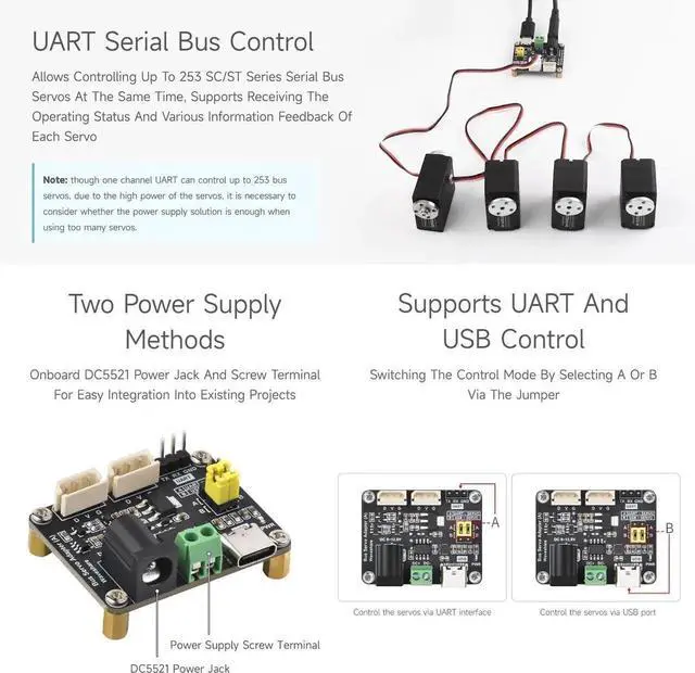 Alt view image 6 of 7 - Serial Bus Servo Driver Board, Integrates Servo Power Supply and Control Circuit, Applicable for ST/SC Series Serial Bus Servos, Small in Size, Easy to Integrate