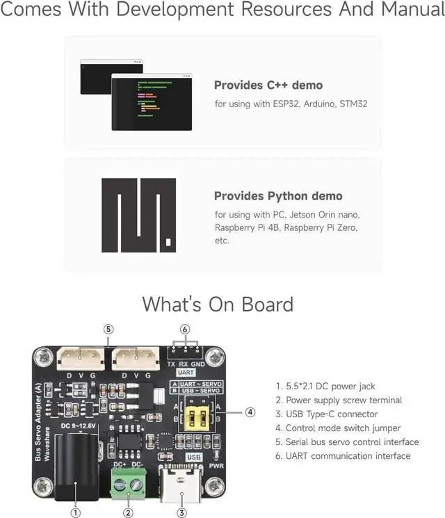 Alt view image 5 of 7 - Serial Bus Servo Driver Board, Integrates Servo Power Supply and Control Circuit, Applicable for ST/SC Series Serial Bus Servos, Small in Size, Easy to Integrate
