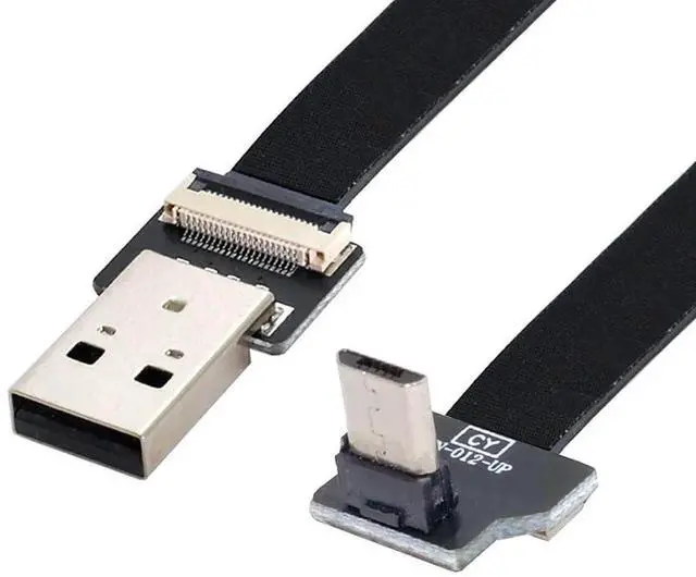Main image of Micro USB Flat Cable USB 2.0 Male to Micro USB Male 90 Degree UP Angled Ribbon Flex Extension Cable Adapter 0.2