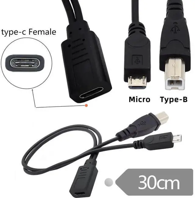 Alt view image 7 of 7 - USB C Splitter Multi Charging Cable,USB C 1 to 2 USB B/Micro USB Charge Extension Cable Supports Charging Two Devices at The Same Time 0.98FT/0.3M