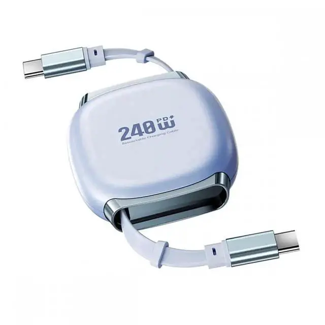 Alt view image 3 of 7 - Aomoproing Cable Retractable Stretch Coiled USB-C Cable 480Mbps 140W for Laptop Phone Tablet Type-C Male to Male Cable Power & Data (Purple Color)