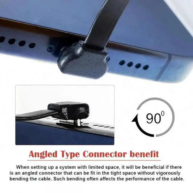 Alt view image 7 of 7 - Aomoproing Cable Ultra Slim Flat USB-C Type C to USB-C Power USB2.0 Data Cable 90 Degree Up Down Angled 65W Fast Charge for Laptop Tablet Phone