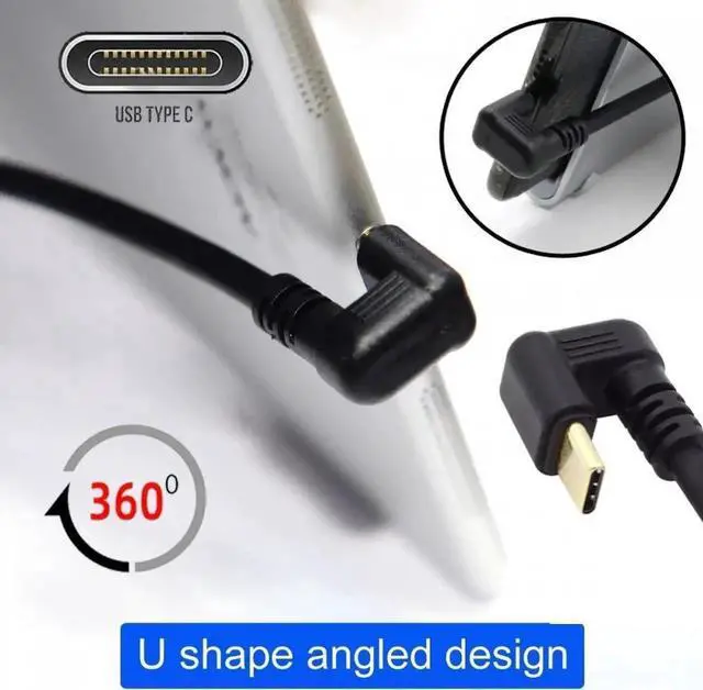 Alt view image 4 of 7 - Aomoproing Left Angled USB3.0 Type-A to Type C USB-C Male to Male Power Data Cable 5Gbps USB-C Opposite U Shape Back Angled