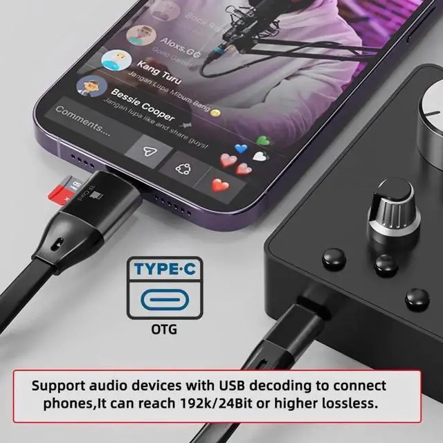 Alt view image 6 of 7 - Aomoproing Cable Type-C USB-C Male to Male USB 3.1 10Gbps & TF Micro-SD Card Reader Flat Slim FPC Data Cable for Laptop Phone