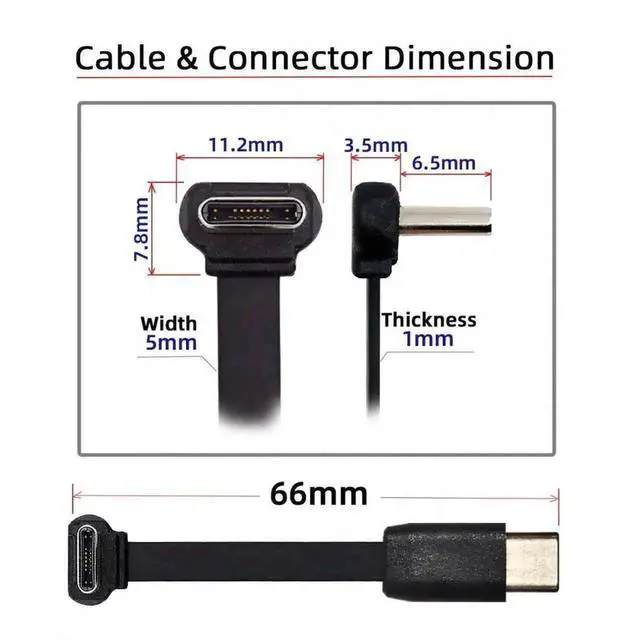 Alt view image 4 of 7 - Aomoproing Ultra Slim Flat USB-C Type C to USB-C Power USB2.0 Data Cable 90 Degree Up Down Angled 65W Fast Charge for Laptop Tablet Phone