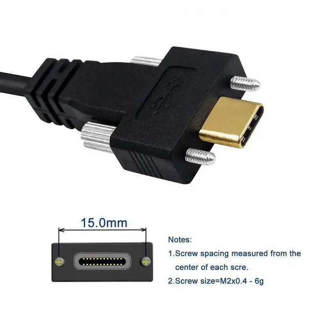 Alt view image 6 of 7 - USB 3.1 Type-C Male to Dual Thumbscrew Locking USB-C 10Gbps Data 4K Cable Panel Mount Type