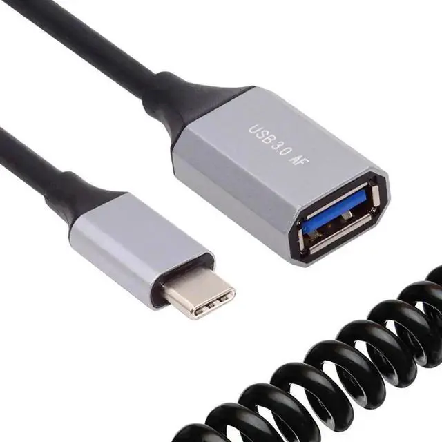 Alt view image 2 of 7 - Aomoproing USB-C Type-C Host to USB3.0-A Female OTG Stretch Coiled Cable 100cm Extension 5Gbps for Disk Phone Camera Data