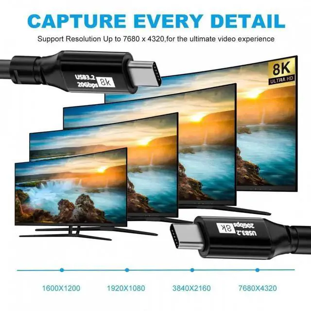 Alt view image 2 of 6 - Aomoproing 200cm 2.0m USB3.2 Type-C USB-C 8K Male to Male USB3.1 10Gbps 100W Data Video Cable with E-marker for Laptop Phone