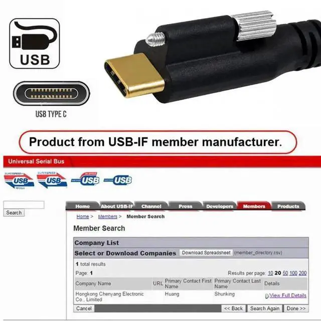 Alt view image 7 of 7 - Aomoproing USB 3.1 Type-C Male to Single Thumbscrew Locking USB-C 10Gbps Data 4K Cable Panel Mount Type