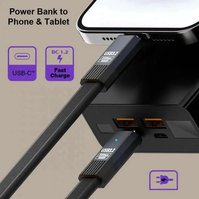 Alt view image 5 of 7 - Aomoproing USB3.1 Type-A Male to Type-C Male 10Gbps Flat Slim FPC USB-C Data Power Cable 5V3A for Laptop Phone Disk (100cm)