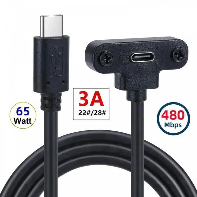 Alt view image 3 of 6 - Aomoproing USB-C 480Mbps Type-C Male to Up Angled Female Extension Data Screw Locking Cable for Camera VR