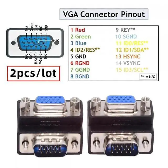 Alt view image 6 of 7 - Aomoproing 2pcs/lot Up & Down Angled 90 Degree VGA RGB HDB15Pin Screw Type Male to Female Nut Type Extension Adapter for Monitor Displays