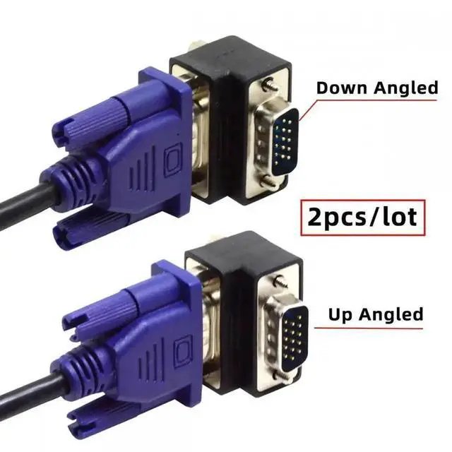 Alt view image 5 of 7 - Aomoproing 2pcs/lot Up & Down Angled 90 Degree VGA RGB HDB15Pin Screw Type Male to Female Nut Type Extension Adapter for Monitor Displays