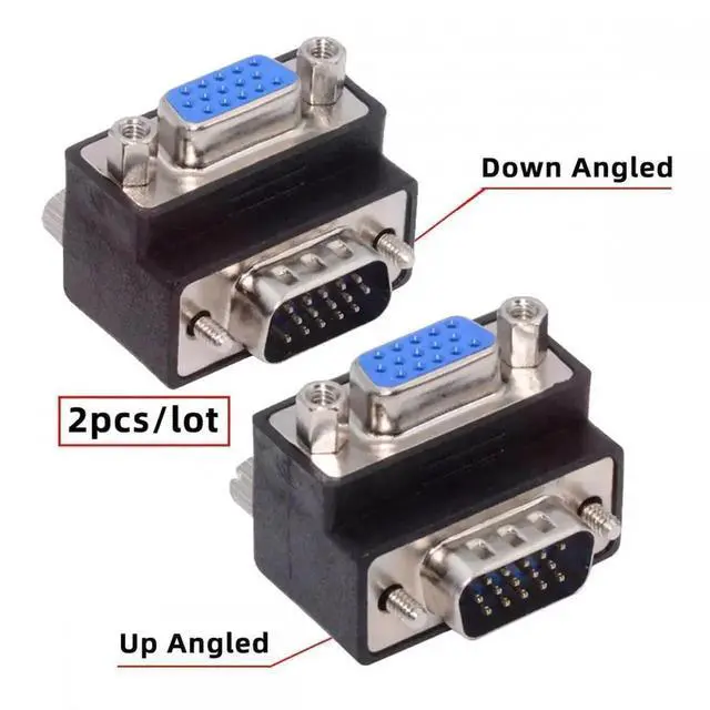Alt view image 7 of 7 - Aomoproing 2pcs/lot Up & Down Angled 90 Degree VGA RGB HDB15Pin Screw Type Male to Female Nut Type Extension Adapter for Monitor Displays