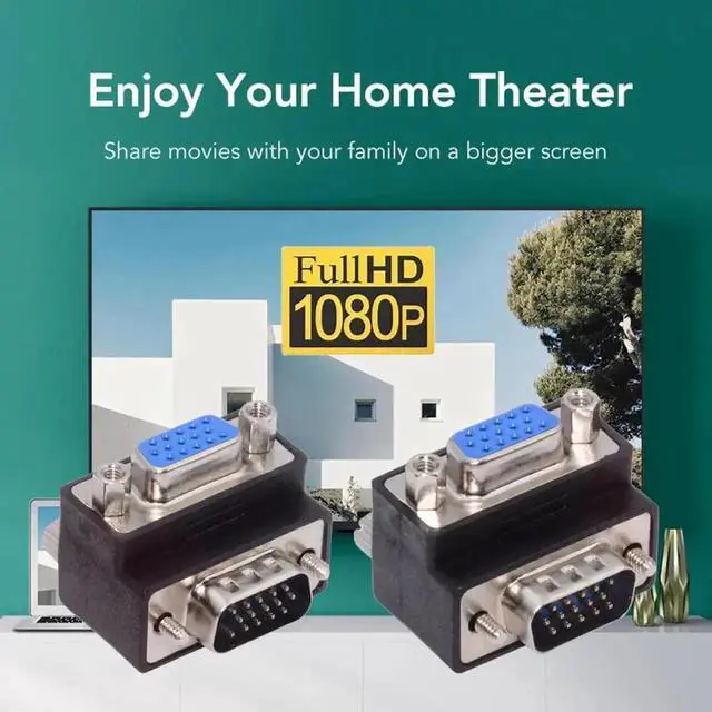 Alt view image 3 of 7 - Aomoproing 2pcs/lot Up & Down Angled 90 Degree VGA RGB HDB15Pin Screw Type Male to Female Nut Type Extension Adapter for Monitor Displays