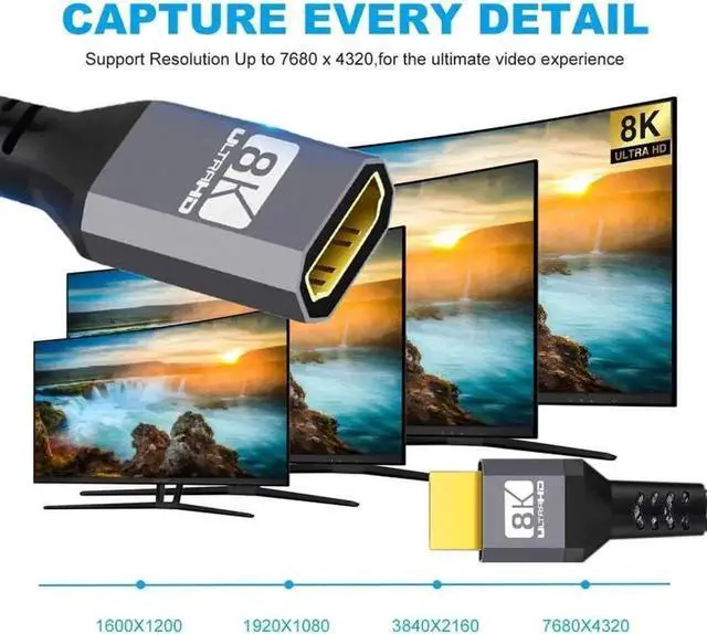 Alt view image 5 of 5 - Aomoproing HDMI 2.1 UHD 8K Extension Cable Male to Female Ultra-HD 8K 60hz 4K 120hz Cable 48Gbs with Audio 3D HDMI Cord