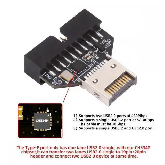 Alt view image 6 of 7 - Aomoproing Type-E IDC Socket USB 3.1 Front Panel Header to USB 3.0 20Pin Header Extension Adapter with CH334P for Desktop Motherboard