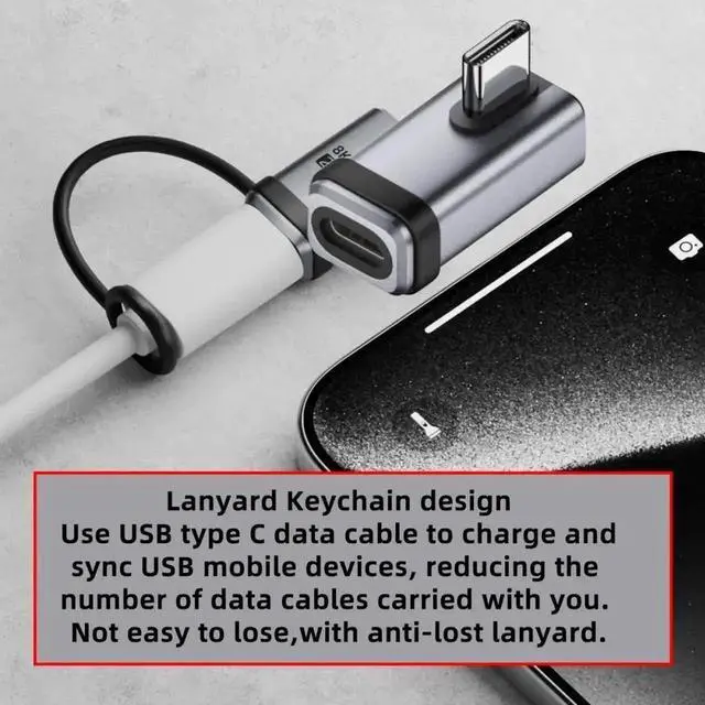 Alt view image 6 of 7 - Aomoproing 90 Degree USB5.0 80Gbps Male to Female Low Profile Left Right Angled Extension Adapter with Lanyard Keychain 240W 16K 8K 5K Compatible with USB4.0 Thunderbolt3/4/5