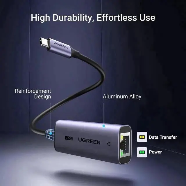 Alt view image 2 of 6 - UGREEN USB C to Ethernet Adapter 2.5G, Ethernet Adapter for Laptop, Aluminum, Type C (Thunderbolt 4/3 Compatible) to RJ45 Network Internet, Compatible for NAS, MacBook Air/Pro, XPS, iPhone 15 Pro/Max