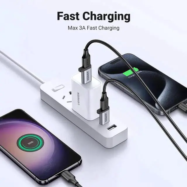 Alt view image 4 of 7 - UGREEN 10Gbps USB C Female to USB Male Adapter 2 Pack, Type C to USB A Charger Cable Converter Compatible with Apple Watch iPhone 15 14 13 AirPods 3 MacBook Samsung Galaxy Note Google Pixel etc Gray