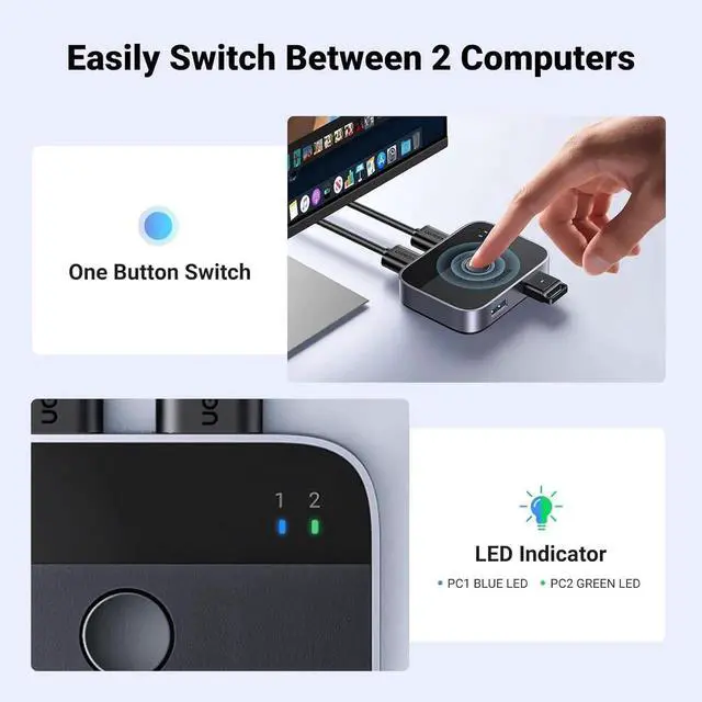 Alt view image 4 of 7 - UGREEN USB 3.0 Switch 2 in 2 Out, USB Switcher 2 Computers Sharing Keyboard and Mouse Printer Scanner Webcam, Printer Splitter for 2 Computers, 2 Port USB Selector Switch with 2 USB3.0 Cables