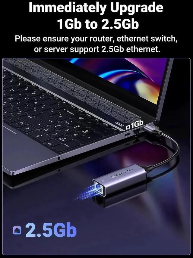 Alt view image 6 of 7 - UGREEN USB to Ethernet Adapter 2.5Gb, Ethernet Adapter, Aluminum, USB 3.0 to RJ45 Computer Network Internet LAN Dongle for Laptop, Compatible for MacBook Air/Pro, XPS, Windows, macOS