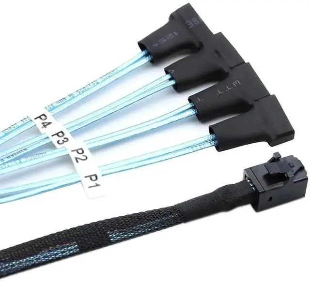 Alt view image 2 of 6 - Aomoproing Mini SAS HD SFF 8643 to 4X SATA 7Pin Male Cable 12Gbps High Speed Server Wire, 30AWG Copper, Black (0.5m)