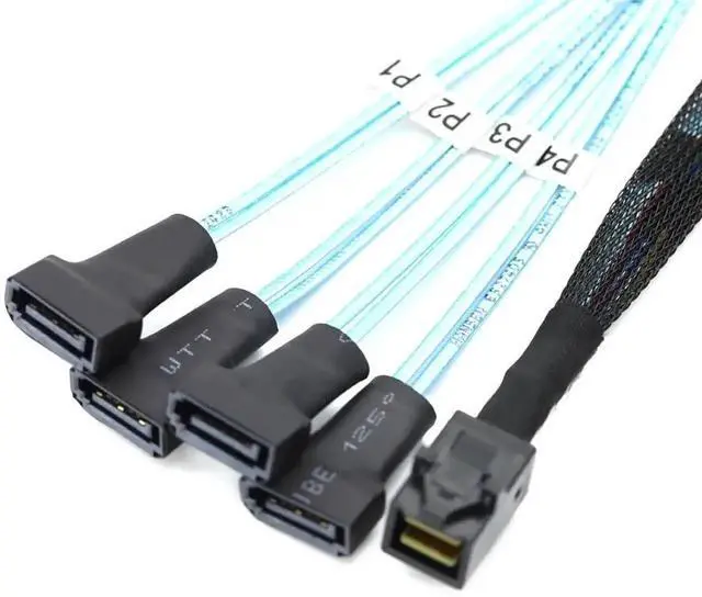 Alt view image 4 of 6 - Aomoproing Mini SAS HD SFF 8643 to 4X SATA 7Pin Male Cable 12Gbps High Speed Server Wire, 30AWG Copper, Black (0.5m)