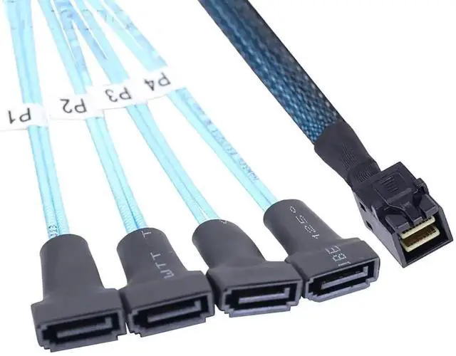 Alt view image 4 of 5 - Aomoproing Mini SAS HD SFF 8643 to 4X SATA 7Pin Male Cable \u2013 12Gbps High Speed Server Wire, 30AWG Copper, Black (1m)