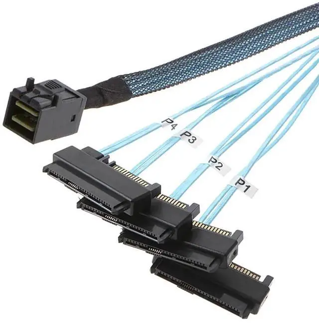 Alt view image 4 of 5 - Aomoproing SFF-8643 Internal Mini SAS HD to (4) 29pin SFF-8482 connectors with SAS 15pin Power Port 12GB/S Cable 1M 3.3 feet