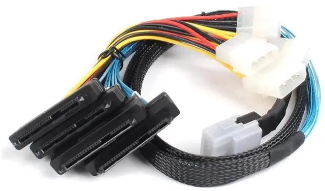 Alt view image 7 of 7 - Aomoproing Mini-SAS to SAS-Cable, SFF-8087 to (4) SFF-8482 Connectors with SATA Power Adapter and Extra 4 x (4) pin Power Cable, 1M/3.3FT, 2 Pack