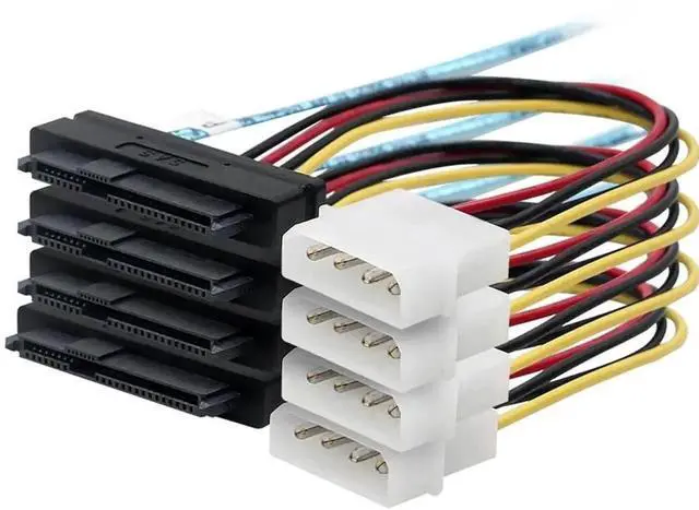 Alt view image 5 of 7 - Aomoproing Mini-SAS to SAS-Cable, SFF-8087 to (4) SFF-8482 Connectors with SATA Power Adapter and Extra 4 x (4) pin Power Cable, 1M/3.3FT, 2 Pack