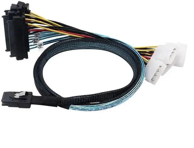 Alt view image 4 of 7 - Aomoproing Mini-SAS to SAS-Cable, SFF-8087 to (4) SFF-8482 Connectors with SATA Power Adapter and Extra 4 x (4) pin Power Cable, 1M/3.3FT, 2 Pack