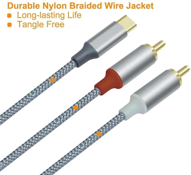 Main image of 4ft RCA to USB C Audio Cable Type C to 2 RCA Adapter Cord Male 2RCA Y Splitter Nylon Braided Wire Red White Interface for Speaker DVD Player Car Stereo Home Theater Laptop Computer Amplifier