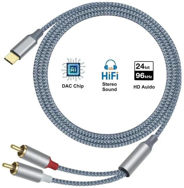Alt view image 4 of 6 - 4ft RCA to USB C Audio Cable Type C to 2 RCA Adapter Cord Male 2RCA Y Splitter Nylon Braided Wire Red White Interface for Speaker DVD Player Car Stereo Home Theater Laptop Computer Amplifier
