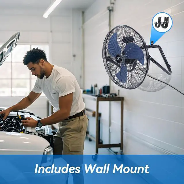 Alt view image 3 of 6 - TEMPWARE 20 Inch High Velocity Industrial Floor Fan, Heavy Duty 3-Speed Metal Cradle Fans with 360° Tilt for Workshop, Warehouse, Garage, Factory and Basement