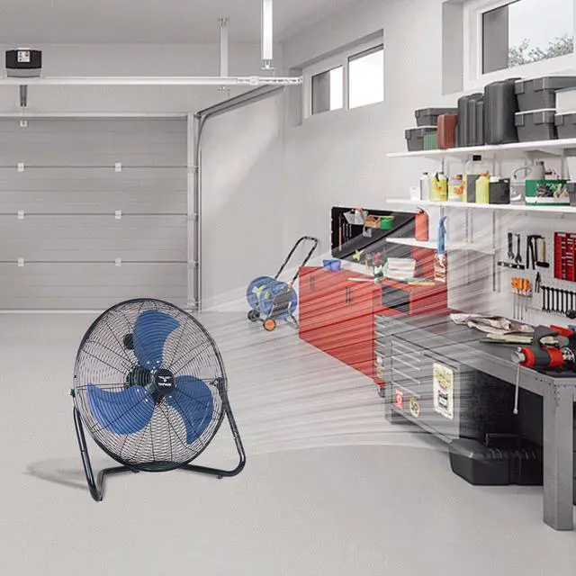 Alt view image 4 of 6 - TEMPWARE 20 Inch High Velocity Industrial Floor Fan, Heavy Duty 3-Speed Metal Cradle Fans with 360° Tilt for Workshop, Warehouse, Garage, Factory and Basement