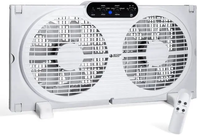 Main image of BEYOND BREEZE 9-Inch Twin Window Fan with Intruder Alarm and Reversible Airflow, 3-Speed Window Fan with Remote Control, Expandable Exhaust Fan for Home and Bedroom Use