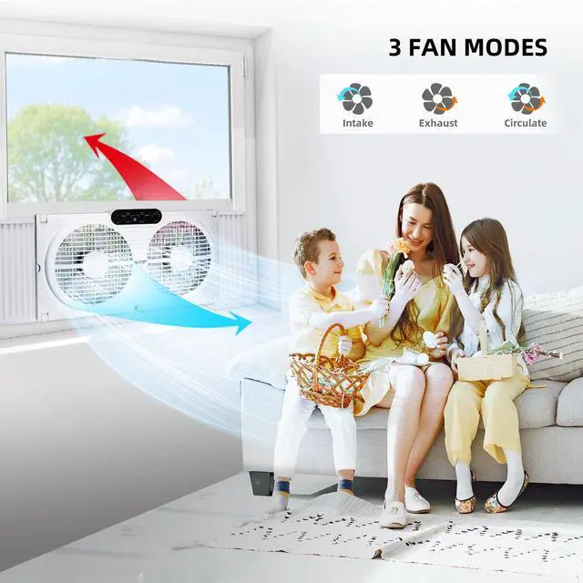 Alt view image 5 of 7 - BEYOND BREEZE 9-Inch Twin Window Fan with Intruder Alarm and Reversible Airflow, 3-Speed Window Fan with Remote Control, Expandable Exhaust Fan for Home and Bedroom Use