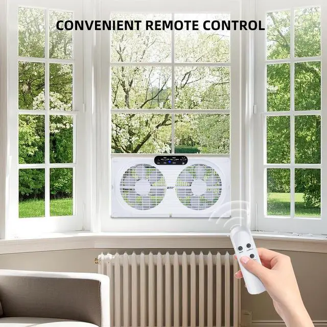 Alt view image 6 of 7 - BEYOND BREEZE 9-Inch Twin Window Fan with Intruder Alarm and Reversible Airflow, 3-Speed Window Fan with Remote Control, Expandable Exhaust Fan for Home and Bedroom Use