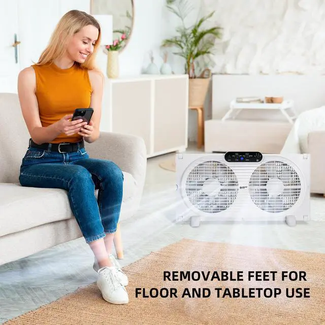 Alt view image 7 of 7 - BEYOND BREEZE 9-Inch Twin Window Fan with Intruder Alarm and Reversible Airflow, 3-Speed Window Fan with Remote Control, Expandable Exhaust Fan for Home and Bedroom Use