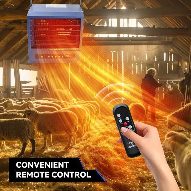Alt view image 5 of 7 - TEMPWARE 10000W Electric Garage Heater with Remote, 240V Hardwired Fan Forced Ceiling Mount Shop Heater with Digital Thermostat and Overheat Protection, Ideal for Warehouse, Workshop