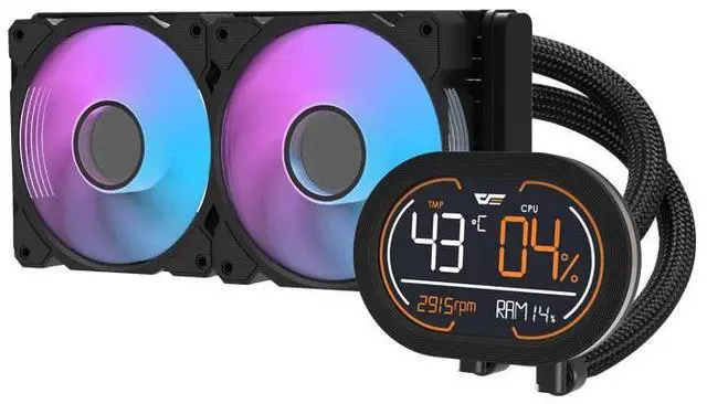 Main image of darkFlash DH240D, 240mm AIO Liquid CPU Cooler w/ Display Screen, 2x 120mm ARGB PWM Fans, Copper Water Block, Multiple Intel/AMD Support,Black