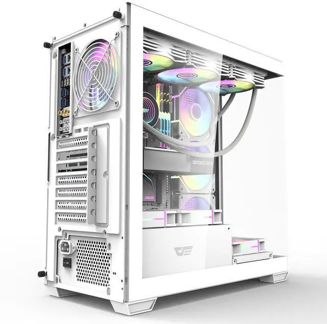 Alt view image 3 of 7 - darkFlash DS900, ATX Mid-Tower Gaming PC Case, 4x PWM ARGB Fans Pre-Installed, Dual Tempered Glass, Mesh Front Panel, Type-C Port, Supports 360mm Liquid Cooling,White