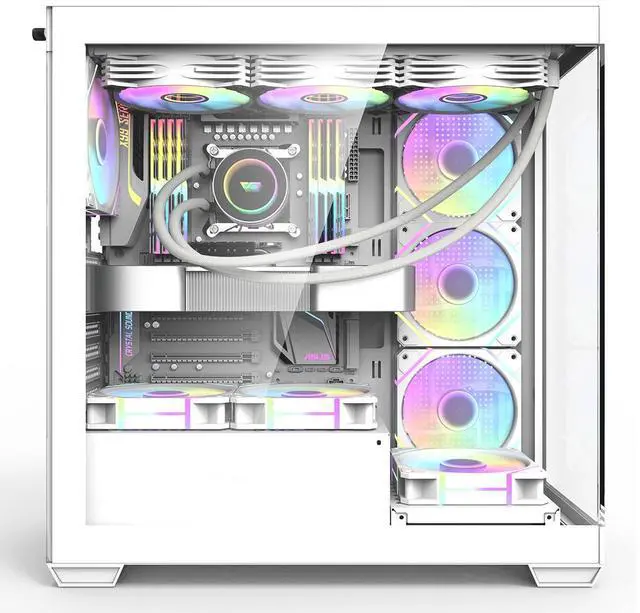 Alt view image 2 of 7 - darkFlash DS900, ATX Mid-Tower Gaming PC Case, 4x PWM ARGB Fans Pre-Installed, Dual Tempered Glass, Mesh Front Panel, Type-C Port, Supports 360mm Liquid Cooling,White