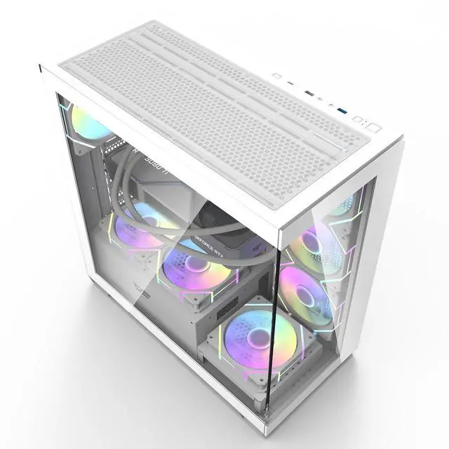 Alt view image 7 of 7 - darkFlash DS900, ATX Mid-Tower Gaming PC Case, 4x PWM ARGB Fans Pre-Installed, Dual Tempered Glass, Mesh Front Panel, Type-C Port, Supports 360mm Liquid Cooling,White