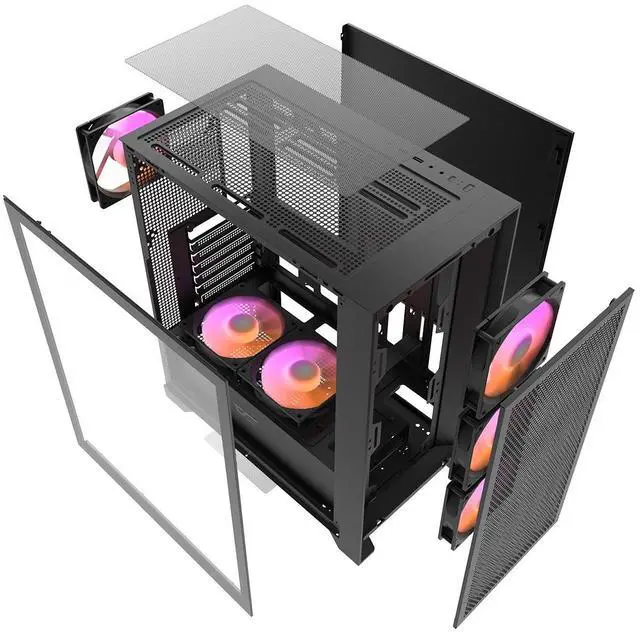 Alt view image 7 of 7 - darkFlash DRX70 Mech, ATX Mid-Tower Gaming PC Case, Pre-Installed 3x120mm Fix RGB Fans, Removable Large Mesh Front Panel, Tempered Glass Side Panel, Type-C Port, Supports 280mm Radiator,Black